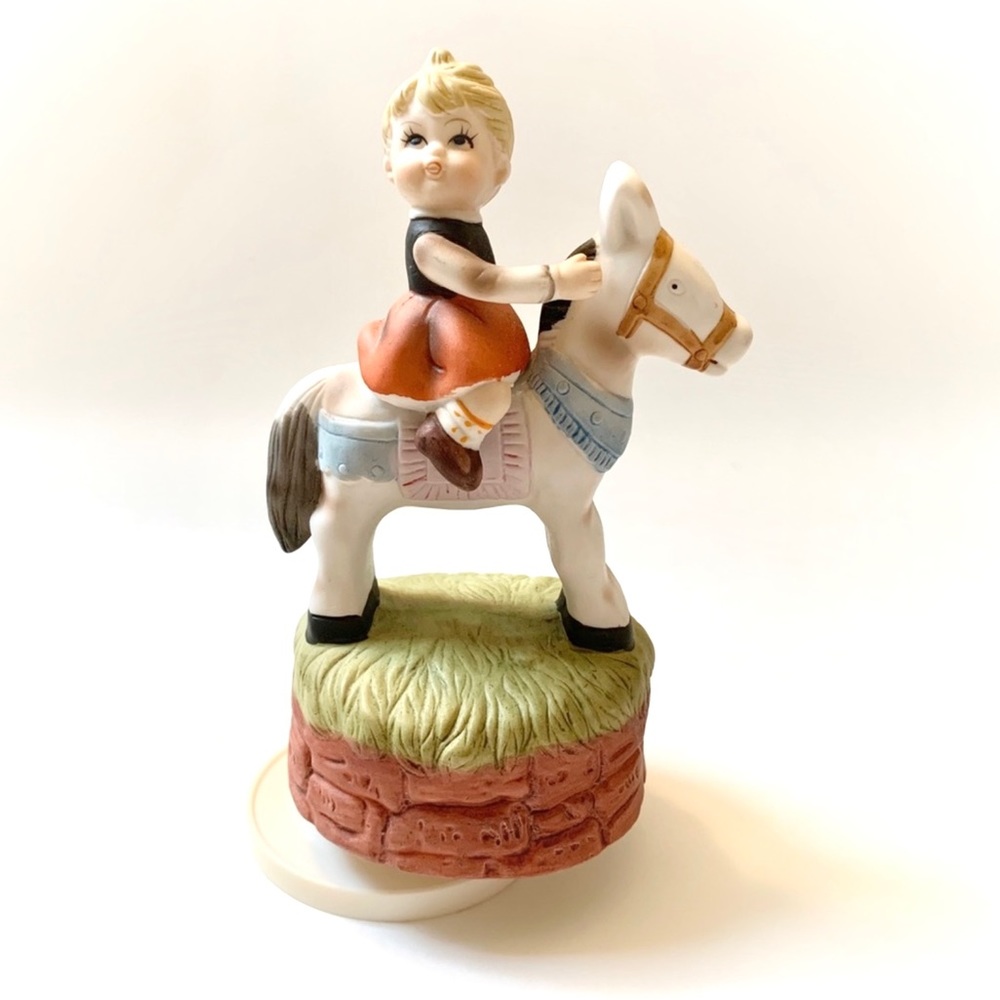 VTG Japanese Porcelain Girl Pony It’s a Small World Musical Figure